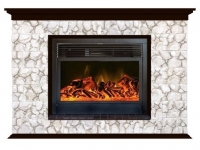 Электрокамин (очаг+портал): Glenrich Пафос 28 (New flame) камень-Карелия/цвет-Венге